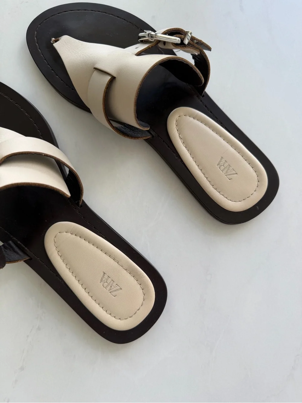 ZARA Cream Leather Sandals - Picture 10 of 12